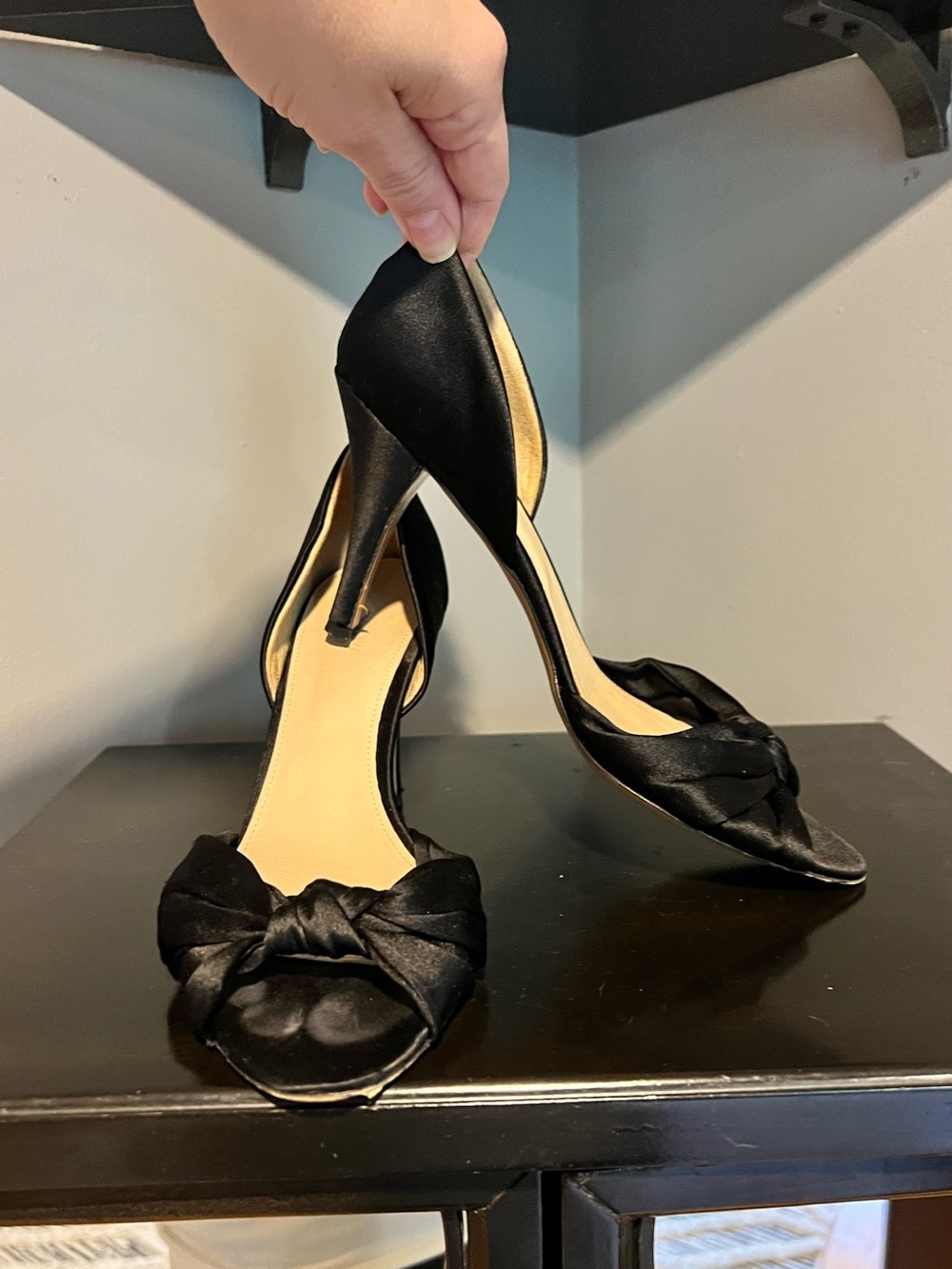 J. Crew Hadley Knotted Black Satin D'Orsay Heels